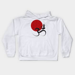 Red Scallop Sun Yoga and Om Black Calligraphy Kids Hoodie